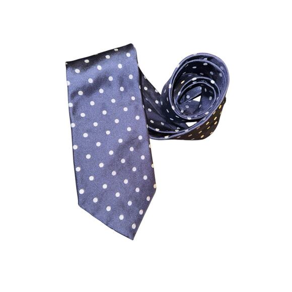 Paul Fredrick Silk Tie Made in USA Navy Blue White Polka Dot Mens Necktie Career - Picture 4 of 8